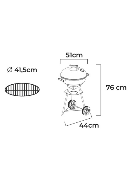 Barbacoa de carbón 3 patas con tapa y ruedas, negra, ø51x 76 cm