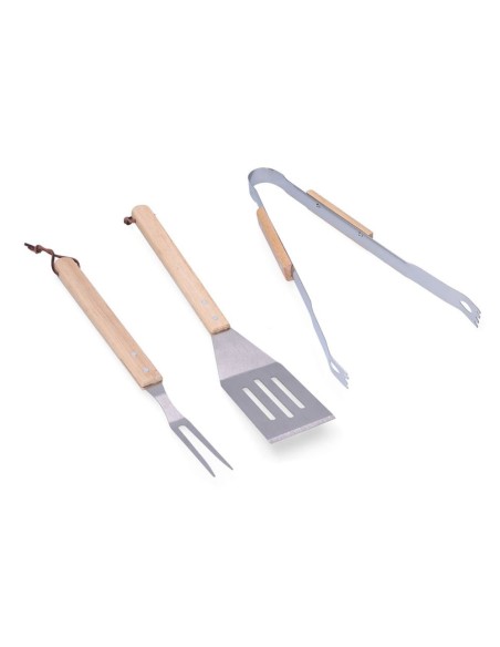 Conjunto de 3 utensilios para barbacoa roble/acero inox