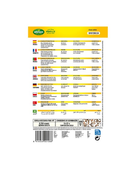 Sobre con semillas de rúcula