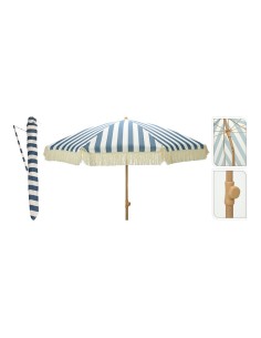 Parasol para jardín, rayas azul con flecos beige, ø183 x 200 cm