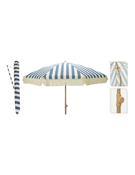 Parasol para jardín, rayas azul con flecos beige, ø183 x 200 cm