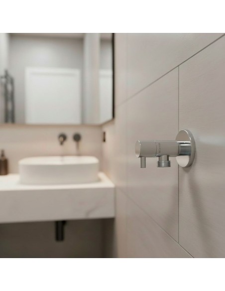 Válvula escuadra modelo deco con mando redondo, silver, ½ x 3/8 pulg