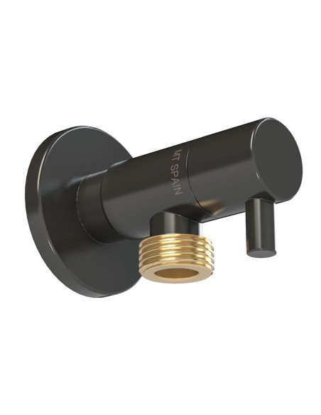 Válvula escuadra modelo deco con mando redondo, negro, ½ x ½ pulg