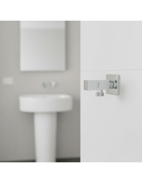 Válvula escuadra modelo deco con mando cuadrado, silver, ½ x 3/8 pulg