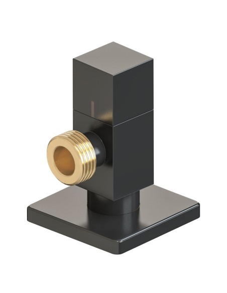 Válvula escuadra modelo deco con mando cuadrado, negro, ½ x ½ pulg