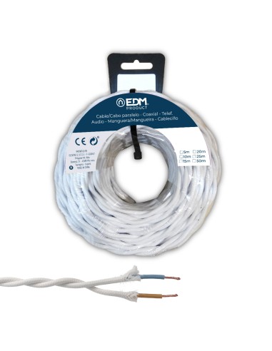 Carrete cable paralelo textil trenzado h05v-k 2 x 1,00 mm² blanco, 25 m