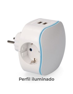 Adaptador triple tipo f con 2 tomas usb 2100ma perfil iluminado (retractilado) 2