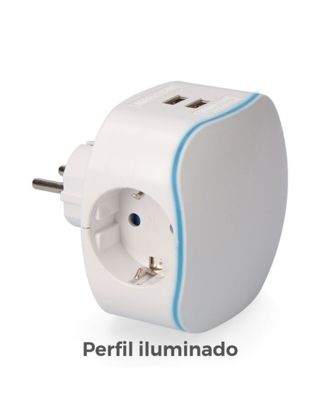 Adaptador triple tipo f con 2 tomas usb 2100ma perfil iluminado (retractilado)