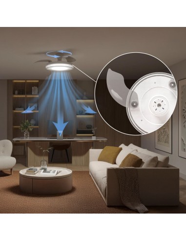 Ventilador de techo con aspas retráctiles, led...