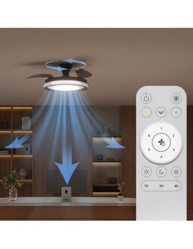Ventilador de techo con aspas retráctiles, led...