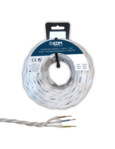 Carrete cable paralelo textil trenzado h05v-k 3 g 1,00 mm² blanco, 25 m