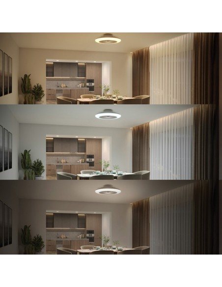 Ventilador de techo, led 3cct, dc 20 w + 42 w, modelo amigo, blanco con difusor efecto estrellado, ø48,5 cm