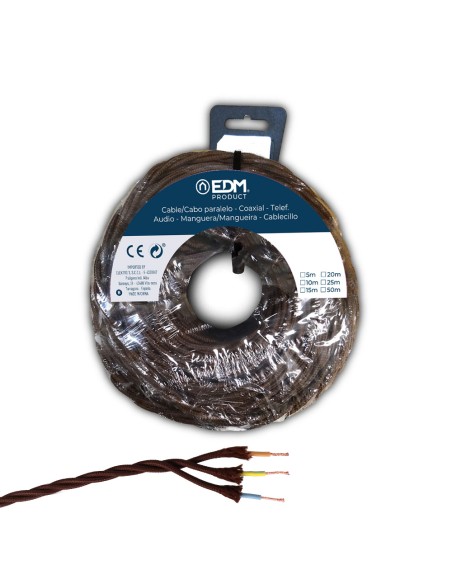 Carrete cable paralelo textil trenzado h05v-k 3 g 1,00 mm² marrón, 25 m