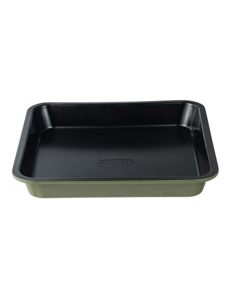 Bandeja cuadrada de acero al carbono, para horno, experto, verde oliva, 26 x 26 x 3,5 cm