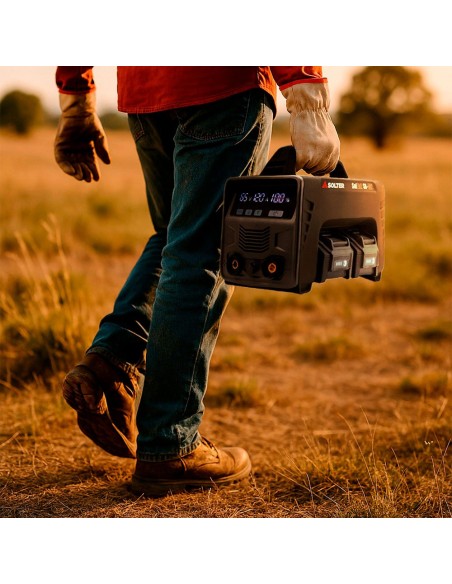 Equipo soldador, solbat sb-120 90a + 2 baterías lítio 20 v/40 v, 26,6 x 15,8 x 22 cm