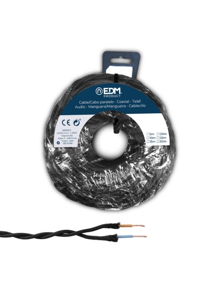 Carrete cable paralelo textil trenzado h05vv-f 2 x 1,50 mm² negro, 25 m