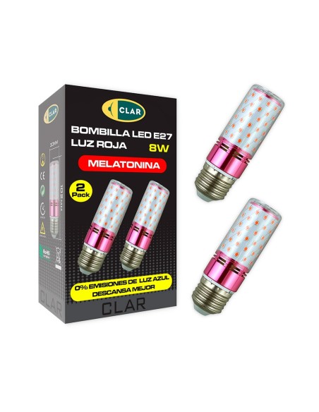 Bombilla tubular roja melatonina e27 8 w, 2 uds