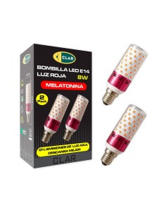 Bombilla tubular roja melatonina e14 8 w, 2 uds