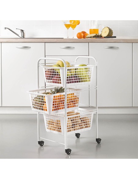Carrito multiuso con 3 cestos, san diego, blanco, 30 x 38 x 68 cm
