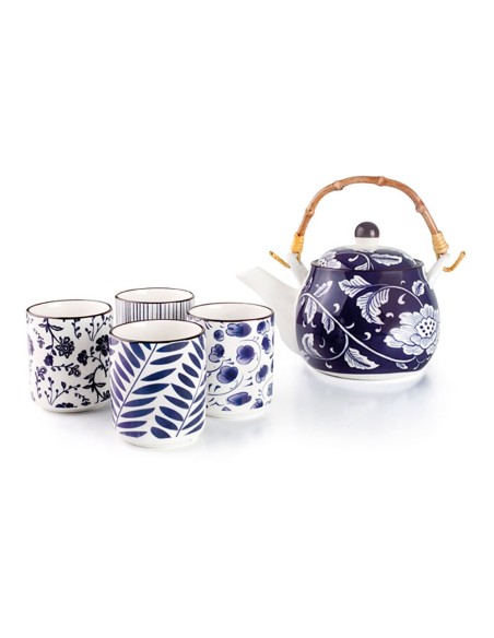 Tetera japonesa con 4 tazas, flora