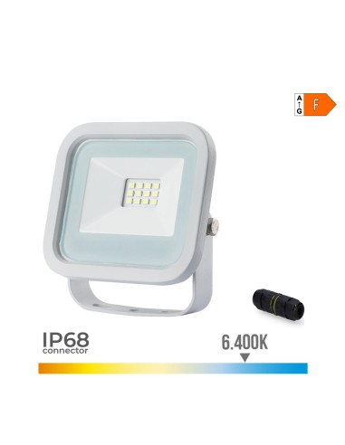 Foco proyector led blanco 10 w 800 lm 6400 k luz fria 9,2 x 2,7 x 8,1 cm