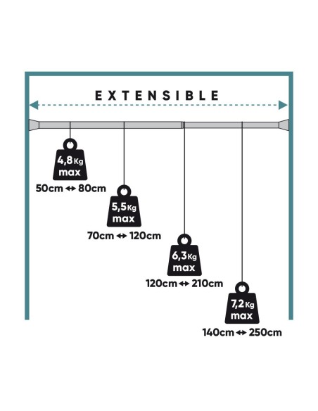 Barra extensible multiuso a presión sin taladro, blanca, ø2,8 - 2,5 x 140 - 250 cm