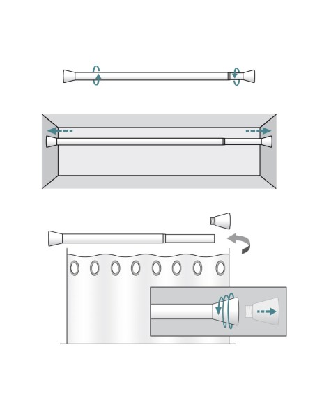 Barra extensible multiuso a presión sin taladro, negra, ø2,8 - 2,5 x 50 - 80 cm