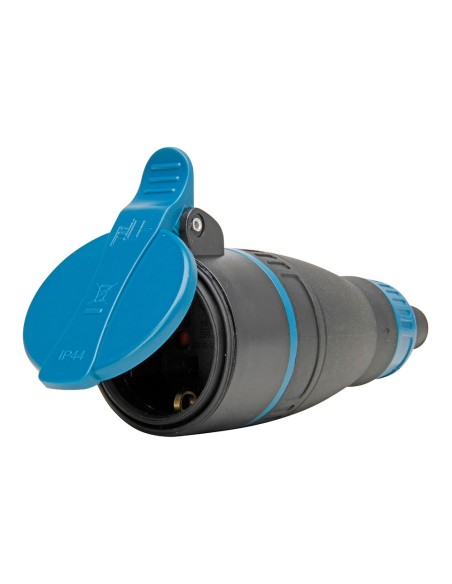 Base móvil bipolar con t/t y tapa azul 16a 250 v, ip44, negra, máx. 3 x 1,5 mm²