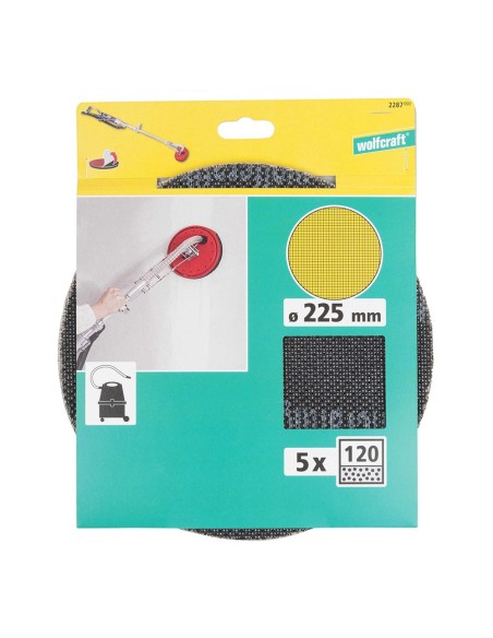 Discos de lijar autoadherentes de rejilla de carburo ø225 mm, grano 120, 5 uds