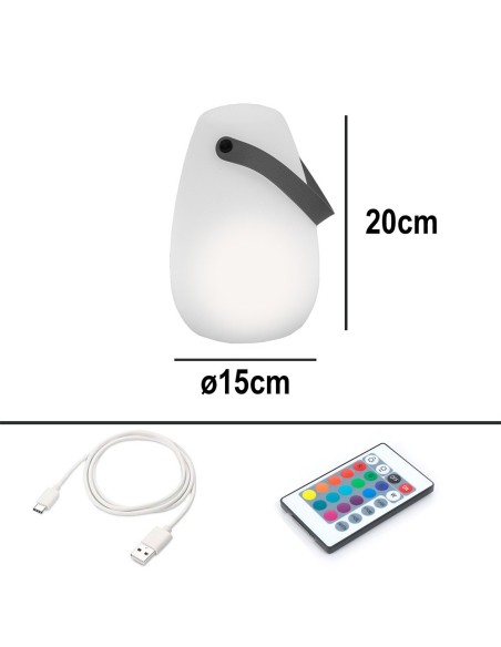 Lámpara de sobremesa recargable, led rgb, portátil, blanca, ø15 x 20 cm