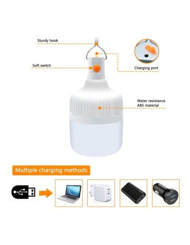 Bombilla led portátil recargable, blanca, 500...