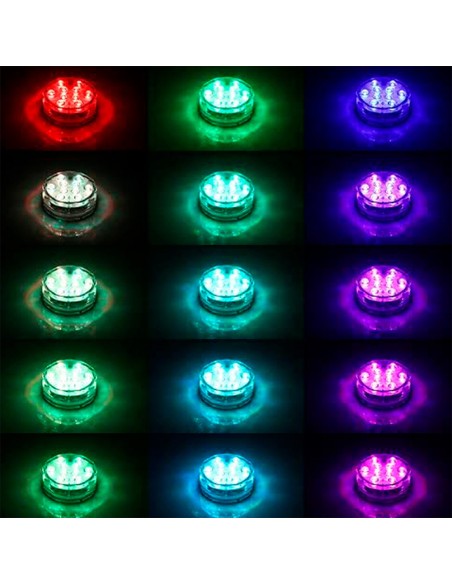 Luces led rgb sumergibles, a pilas con mando, ø7 x 3 cm, 4 uds