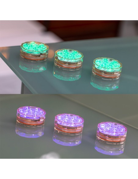 Luces led rgb sumergibles, a pilas con mando, ø7 x 3 cm, 4 uds