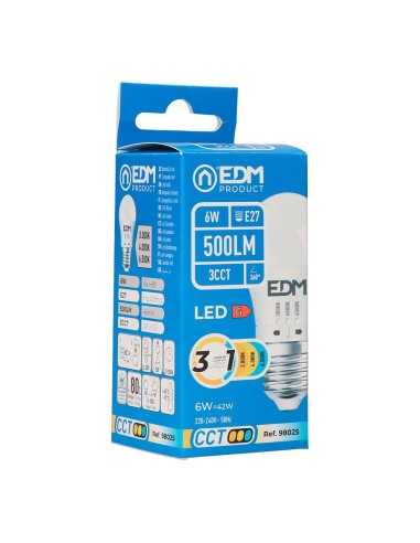 Bombilla esférica led p45 e27, 6 w, 500 lm,...