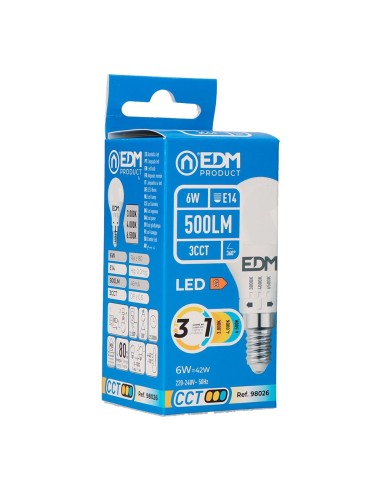 Bombilla esférica led p45 e14, 6 w, 500 lm,...