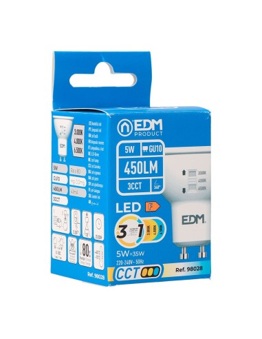 Bombilla dicroica led gu10, 5 w, 450 lm, 3cct,...