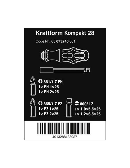 Destornillador extensible porta-puntas, 6 puntas, kompakt 28