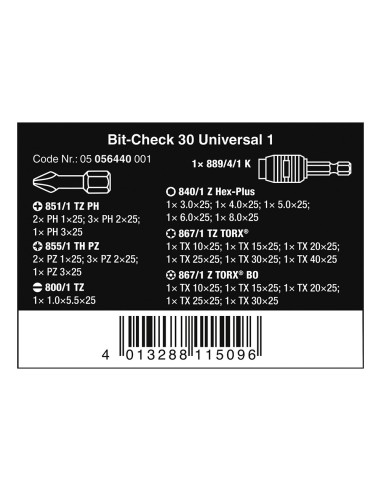 Puntas bit-check universal 1, 30 piezas