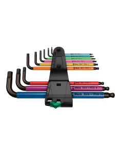 Llaves hexagonales acodadas métricas multicolor, juego 9 piezas