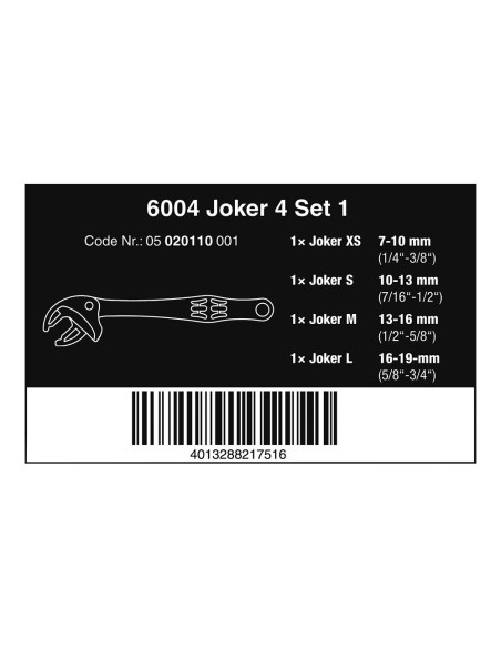 Llaves boca ajustable joker 6004, juego 4 piezas