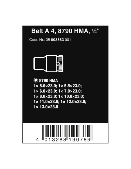 Vasos ¼ pulg belt a4, juego 9 piezas