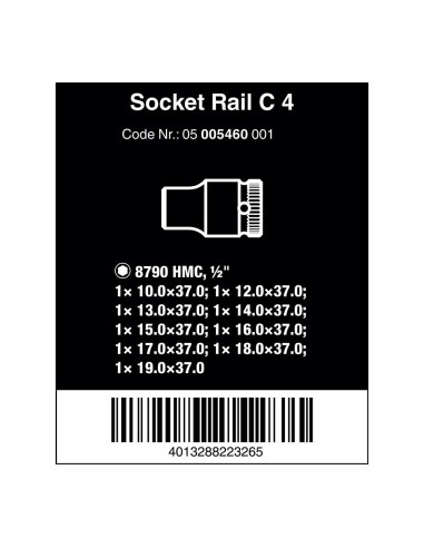 Vasos ½ pulg rail c4, juego 9 piezas