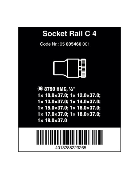 Vasos ½ pulg rail c4, juego 9 piezas