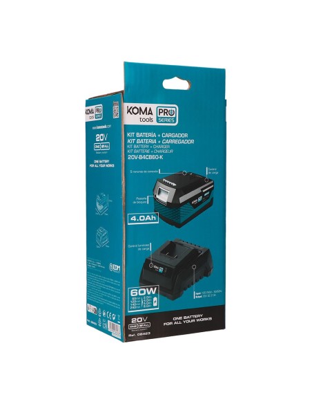 Pack batería li-ion 20 v 4.0 ah (08771) + cargador 20 v 60 w (08772)