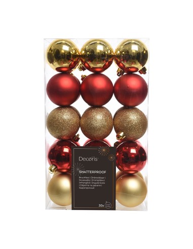 Bolas decoración árbol navidad ø6 cm, rojo y dorado, caja 30 uds