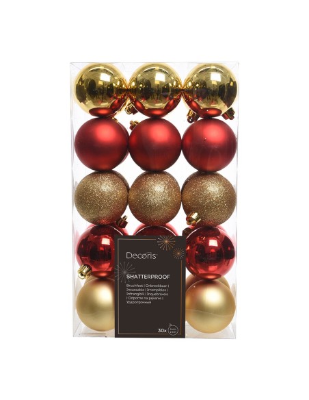 Bolas decoración árbol navidad ø6 cm, rojo y dorado, caja 30 uds