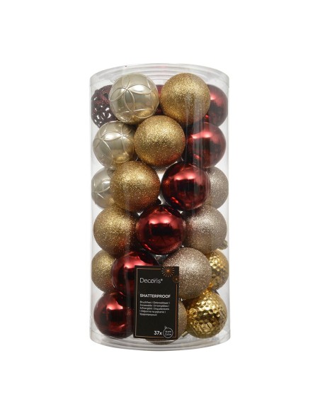 Bolas decoración árbol navidad ø6 cm, rojo y dorado, tubo 37 uds