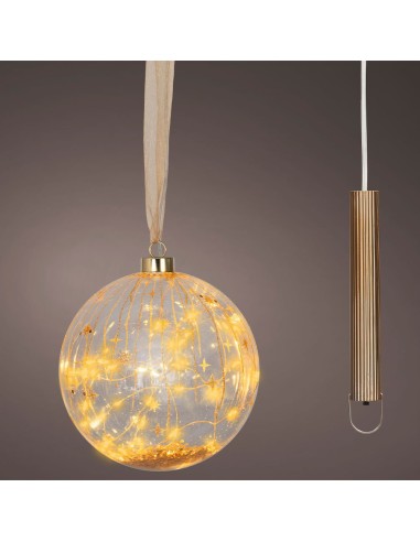 Bola micro led luz cálida, uso interior, a pilas, ø14 cm, transparente con alambre cobre