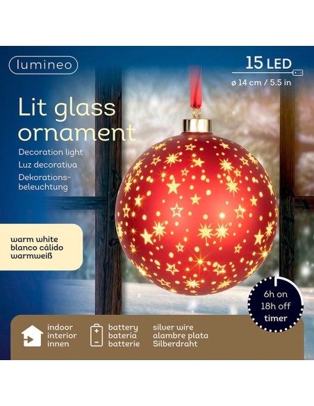 Bola micro led luz cálida, uso interior, a pilas, ø14 cm, roja con alambre plateado
