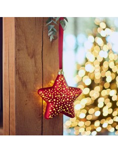 Estrella micro led luz cálida, uso interior, a pilas, 20 cm, roja con alambre plateado 2